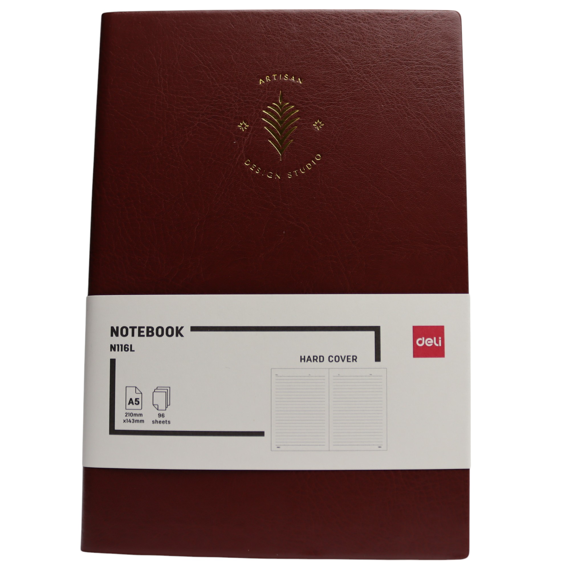 Bloknot Deli N116L A5 96v Dəri üzlü qırmızı												