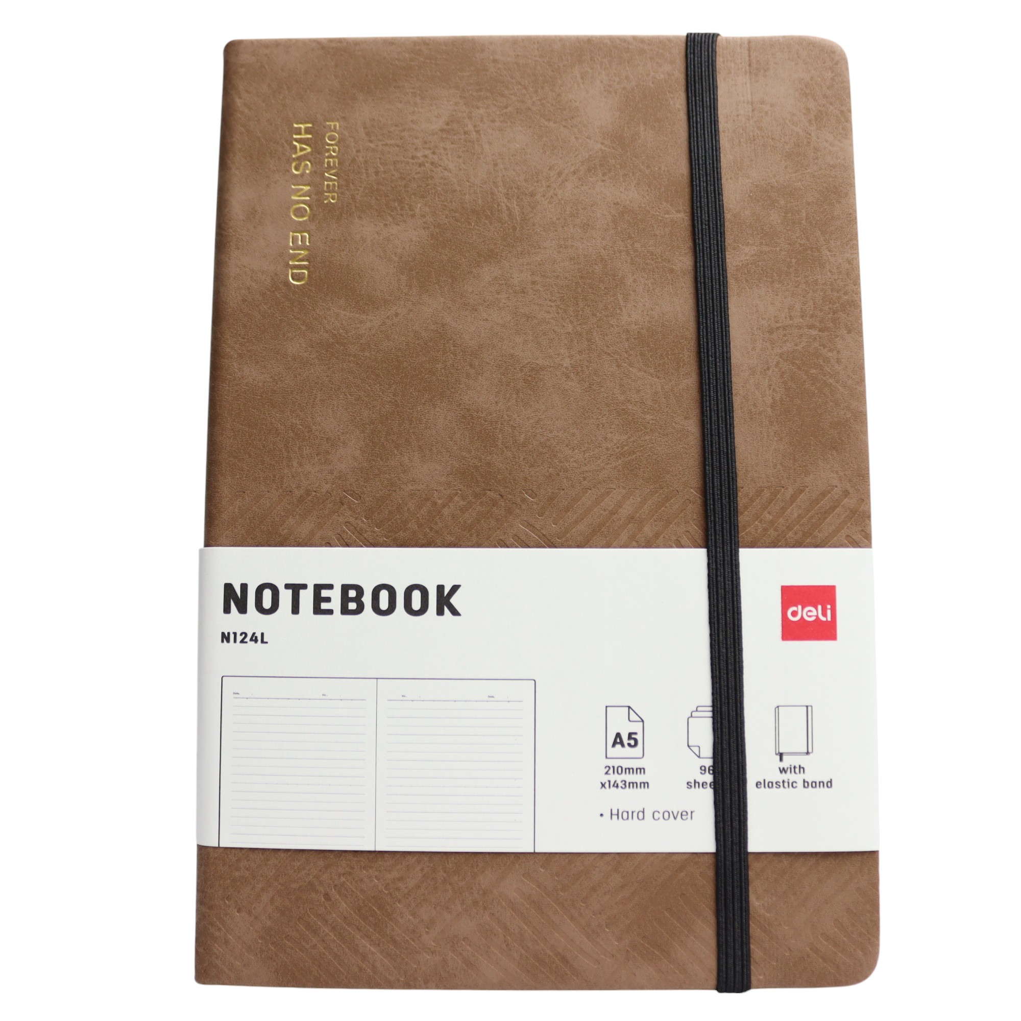 Bloknot Deli N124L A5 96v Dəri üzlü qəhvəyi