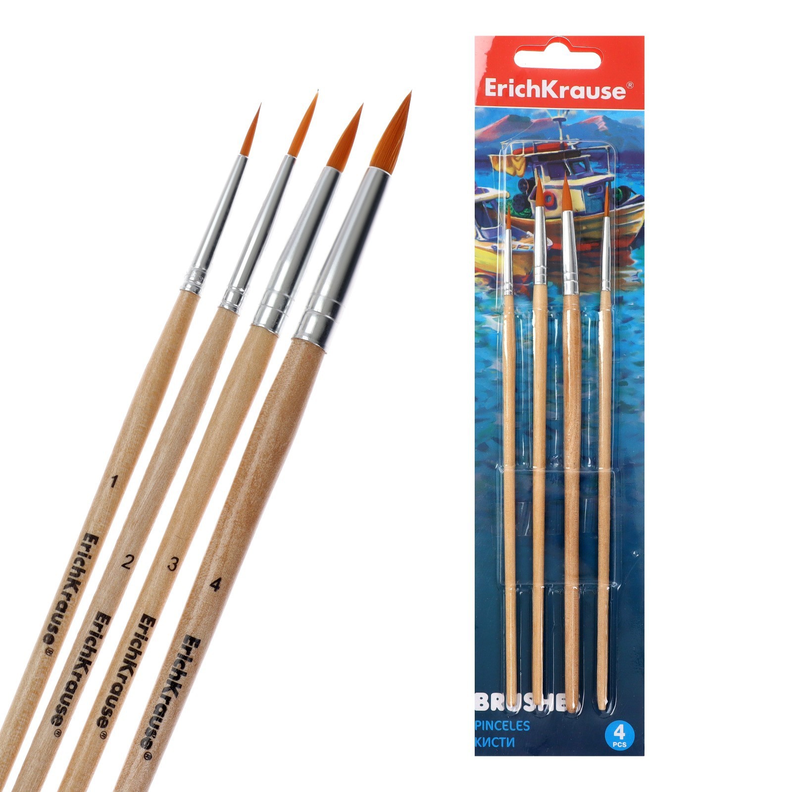 Fırça ERICHKRAUSE® DƏST 4-LÜ AKVAREL VƏ QUAŞ ÜÇÜN SİNTETİKA 56092