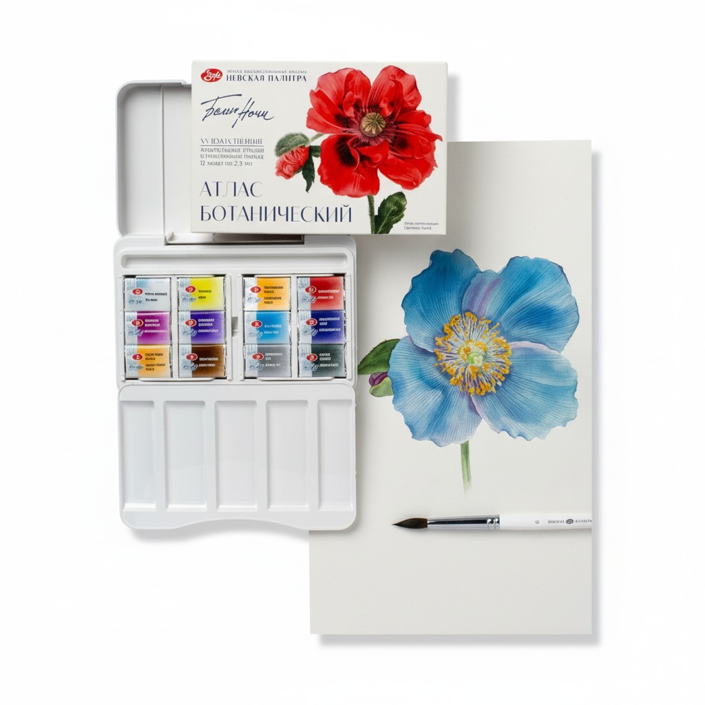 Akvarel boya dəsti plastik penalda 12 rəng 2.5 ml / 19422754 / Ботанический атлас / Белые Ночи