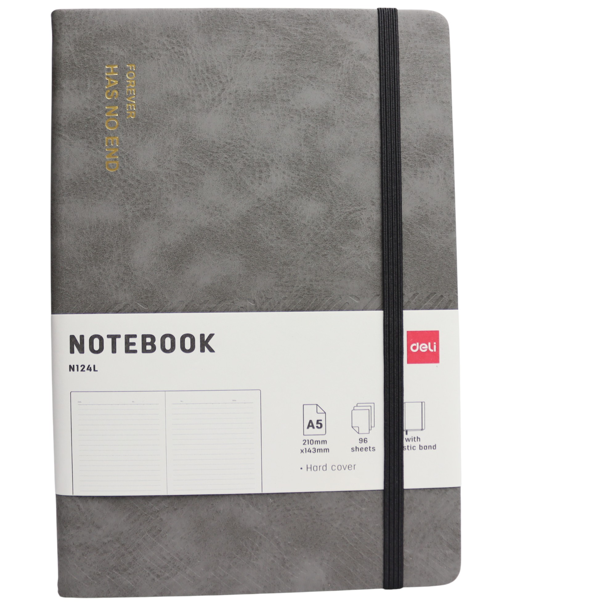 Bloknot Deli N124L A5 96v Dəri üzlü boz