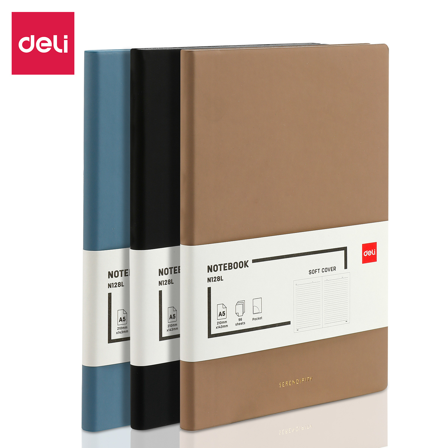 Bloknot Deli N128L A5 96v Dəri üzlü açıq boz