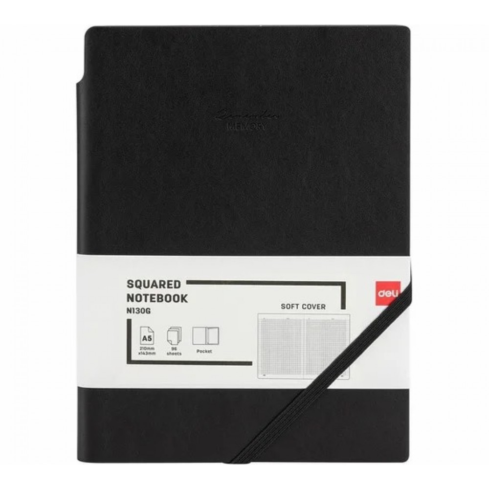 Bloknot Deli N130G A5 96v Dəri üzlü qara