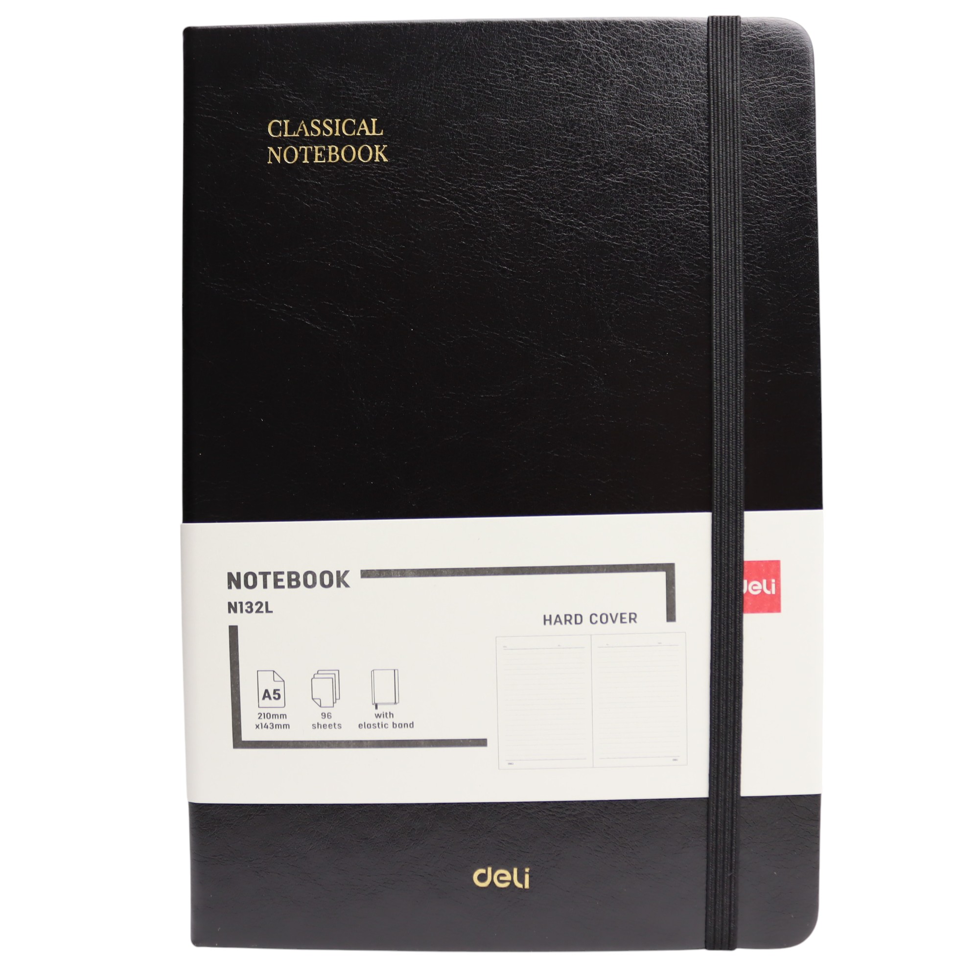 Bloknot Deli N132L A5 96v Dəri üzlü qara