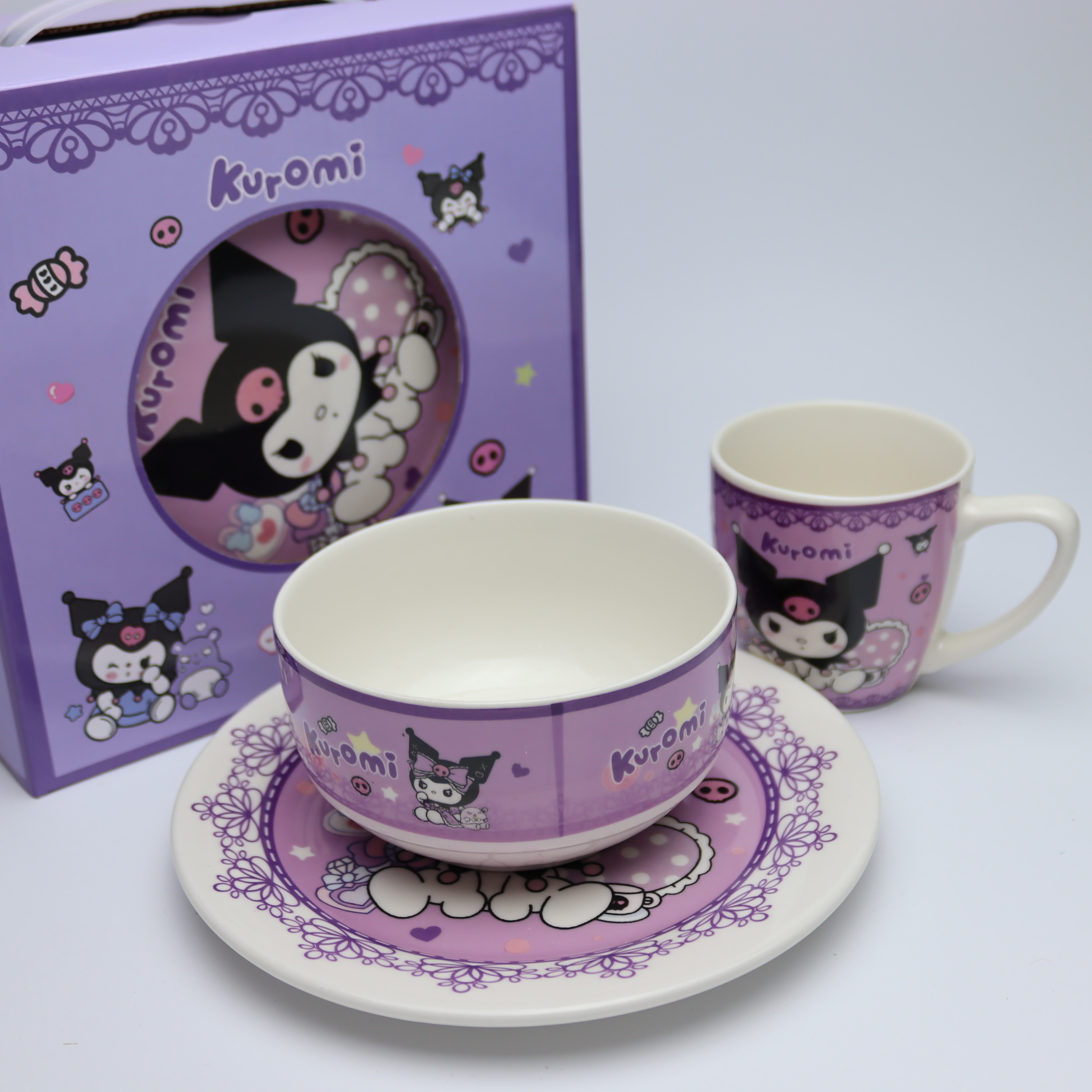 Fincan + boşqab + kasa dəsti / Kuromi / SU-120